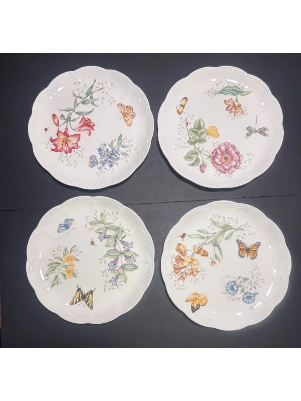 Lenox Butterfly Meadow 4-Piece Dinner Plate Set Floral & Butterfly Design VTG 06